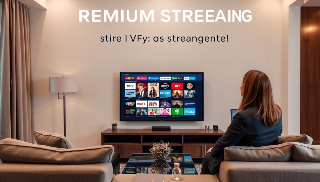 Generate an image representing premium streaming with IPTV Main, showcasing a variety of channels and content. Generate an image representing premium streaming with IPTV Main, showcasing a variety of channels and content.