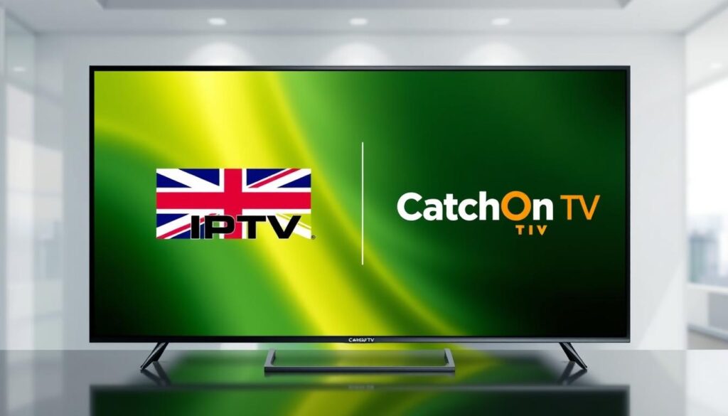 Generate an image showing British IPTV and CatchOn TV logos together Generate an image showing British IPTV and CatchOn TV logos together