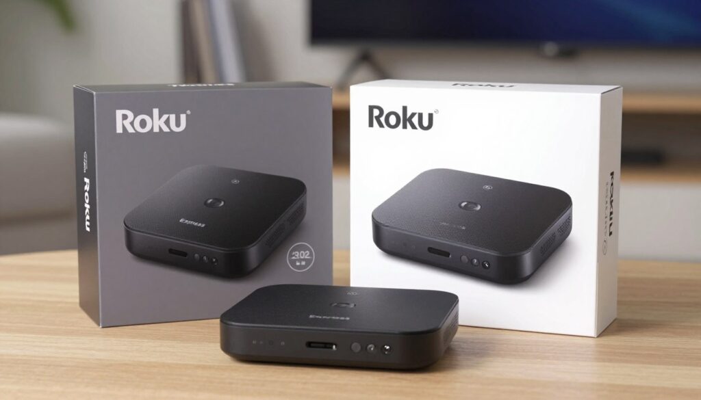 Create an image of the Roku Express device and its packaging.