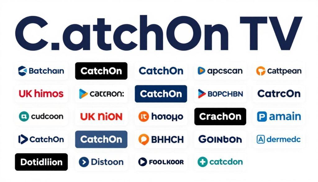 Generate an image of CatchOn TV's channel lineup, showcasing a mix of UK and European channels.