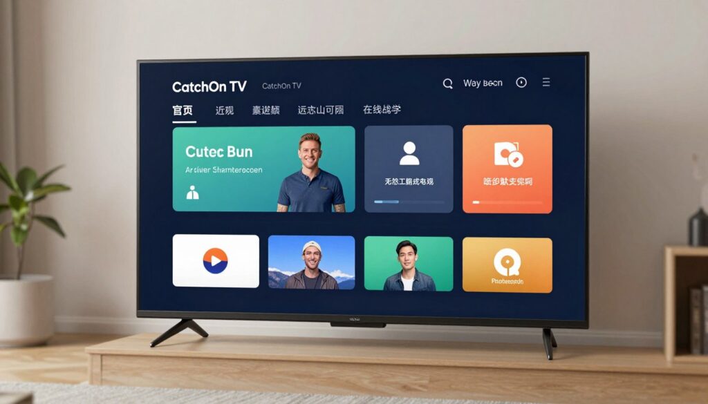 Generate an image of CatchOn TV's interface on a smart TV.