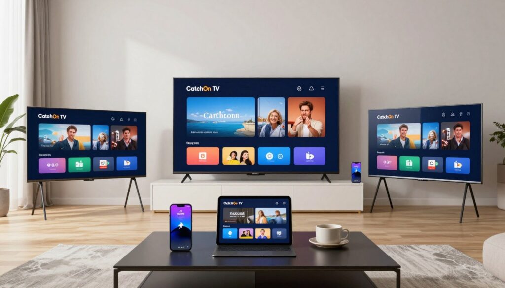 Generate an image of CatchOn TV's interface on various devices.