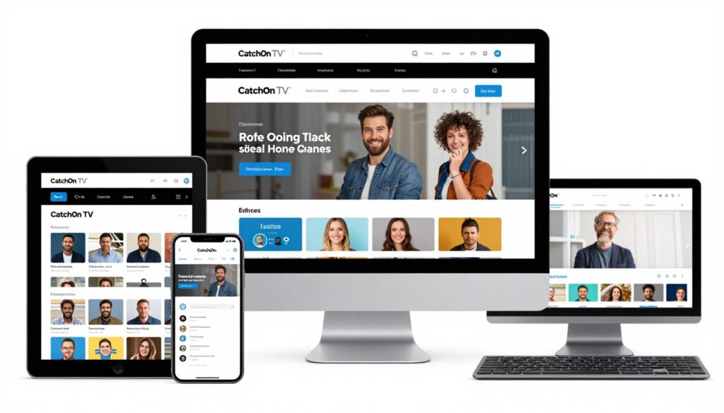 Generate an image of CatchOn TV's multilingual interface on various devices.