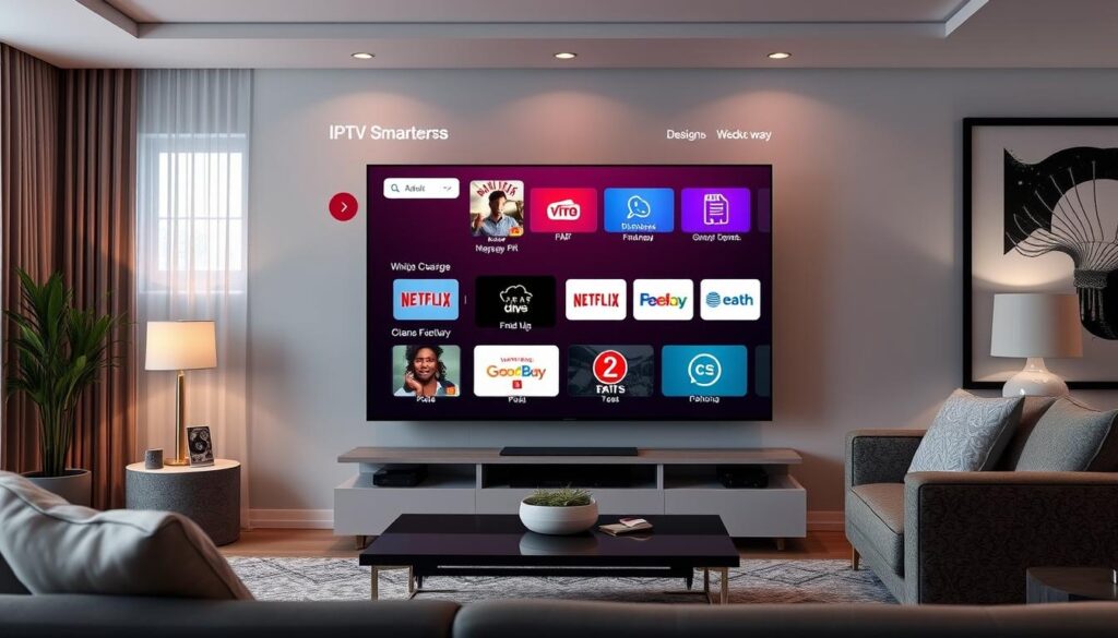 Generate an image of IPTV Smarters Pro interface on a smart TV