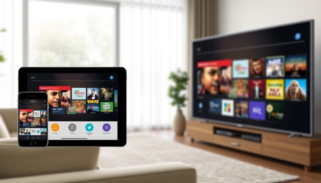 Generate an image of IPTV Smarters Pro interface on multiple devices Generate an image of IPTV Smarters Pro interface on multiple devices