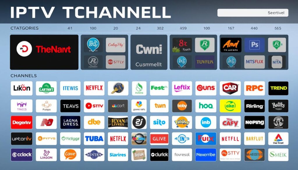 Generate an image of IPTV Trends' extensive channel lineup.