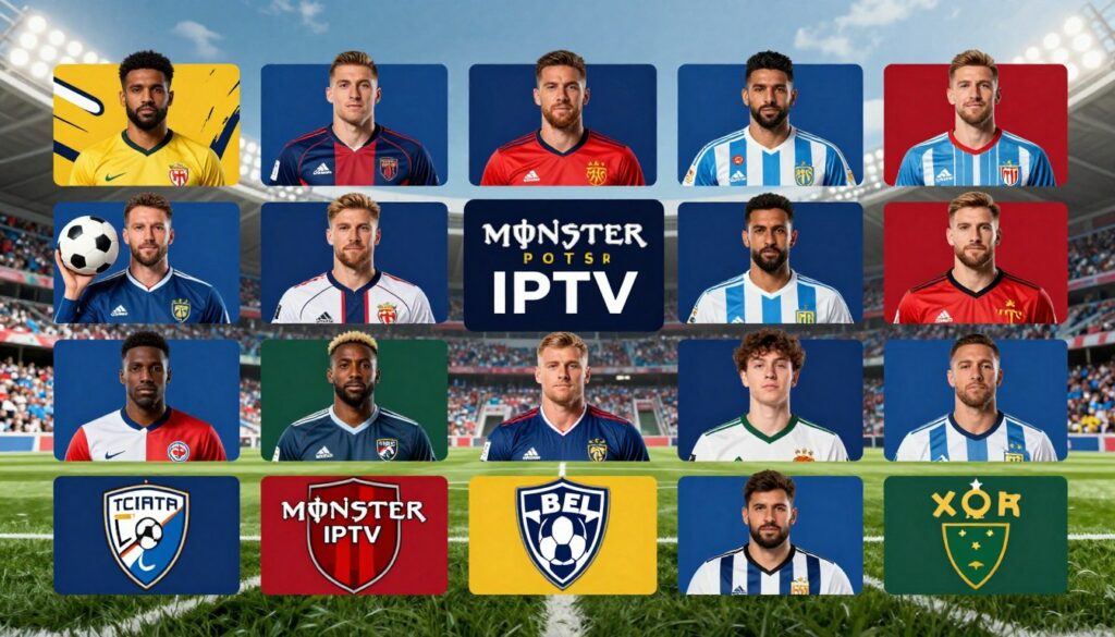 Generate an image of Monster IPTV's sports channel lineup. Generate an image of Monster IPTV's sports channel lineup.