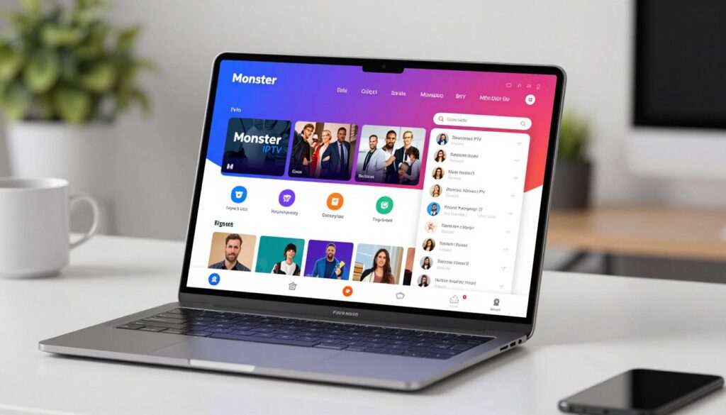 Generate an image of a Monster IPTV app on a mobile device.