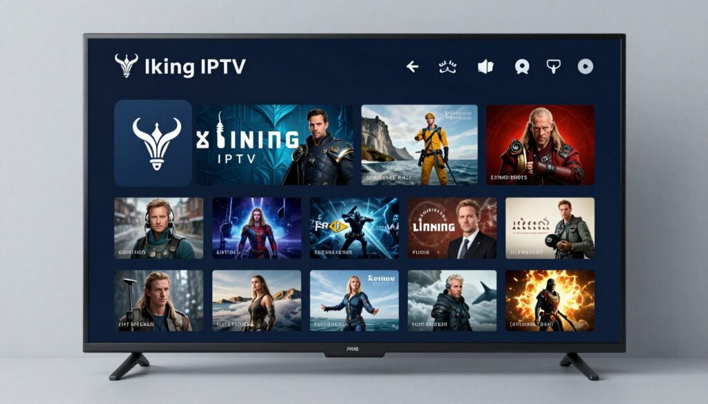 Generate an image of a Viking IPTV interface on a smart TV, showcasing various international channels.