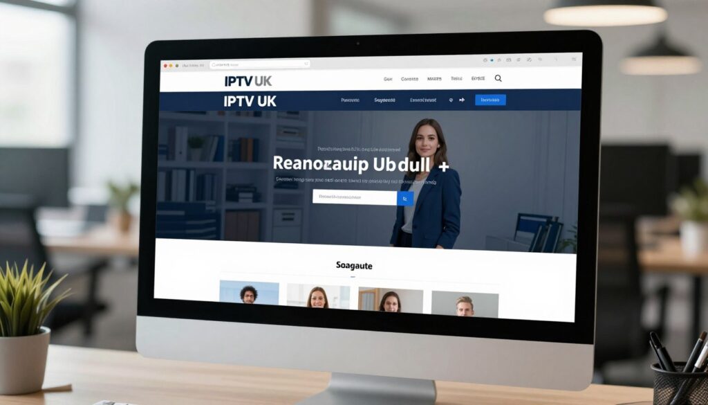 Generate an image of a computer screen displaying the iptvuk.it.com website. Generate an image of a computer screen displaying the iptvuk.it.com website.