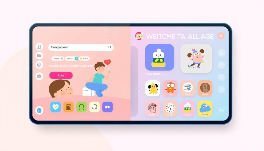 Generate an image of a family-friendly interface on Trendyscreen.
