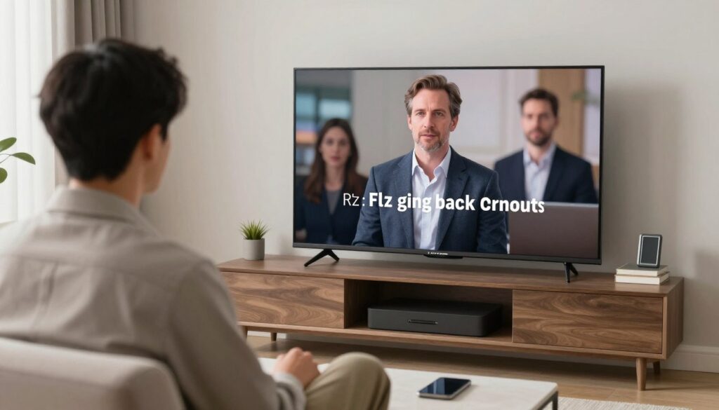 Generate an image of a person enjoying their favourite TV show on a high-definition screen with a stable internet connection.