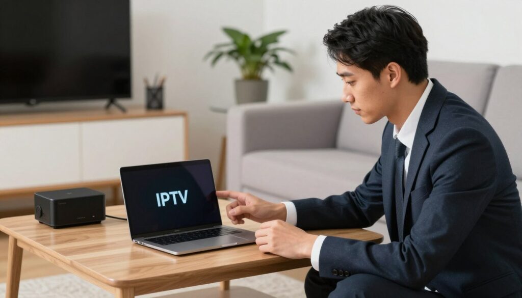 Generate an image of a person setting up IPTV on their device