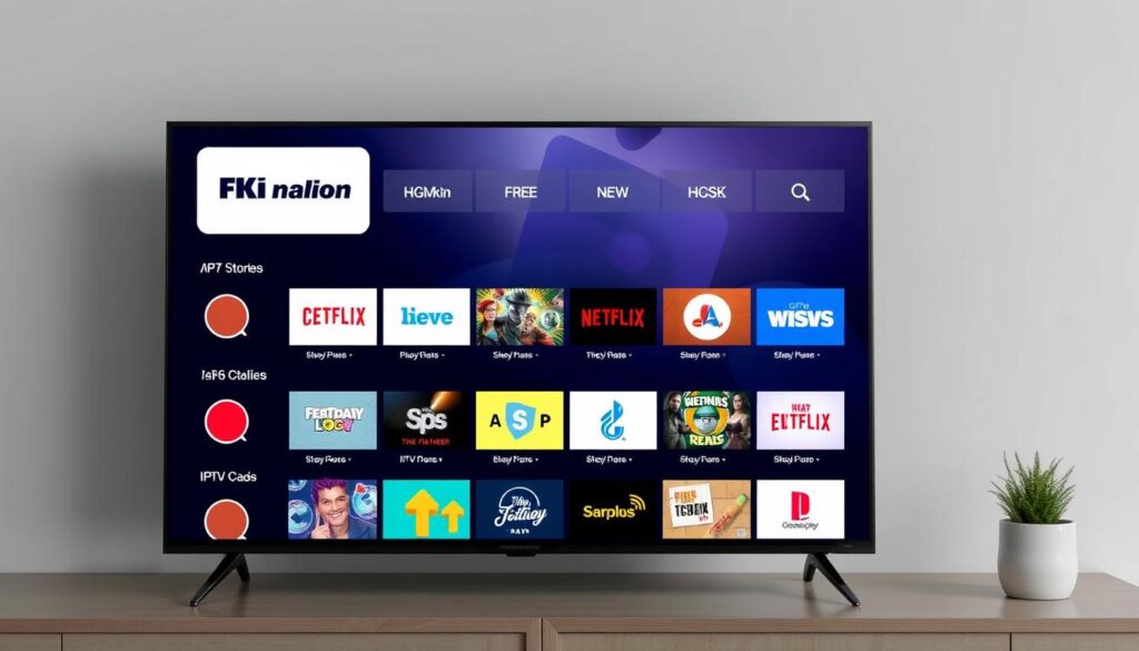 Generate an image of a smart TV displaying an IPTV app store.