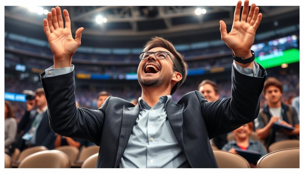 Generate an image of a sports fan watching a live match on EagleCast TV with high-definition quality.