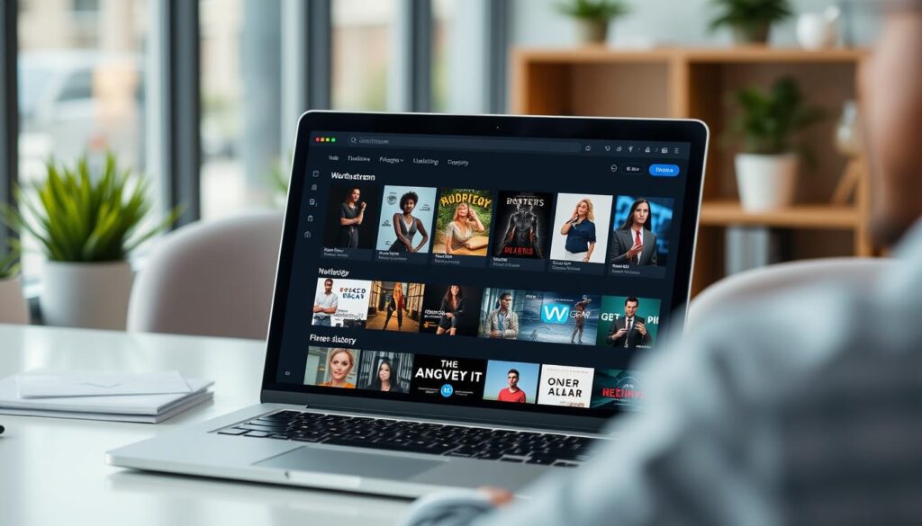 Generate an image of a user browsing Worthystream's VOD library.