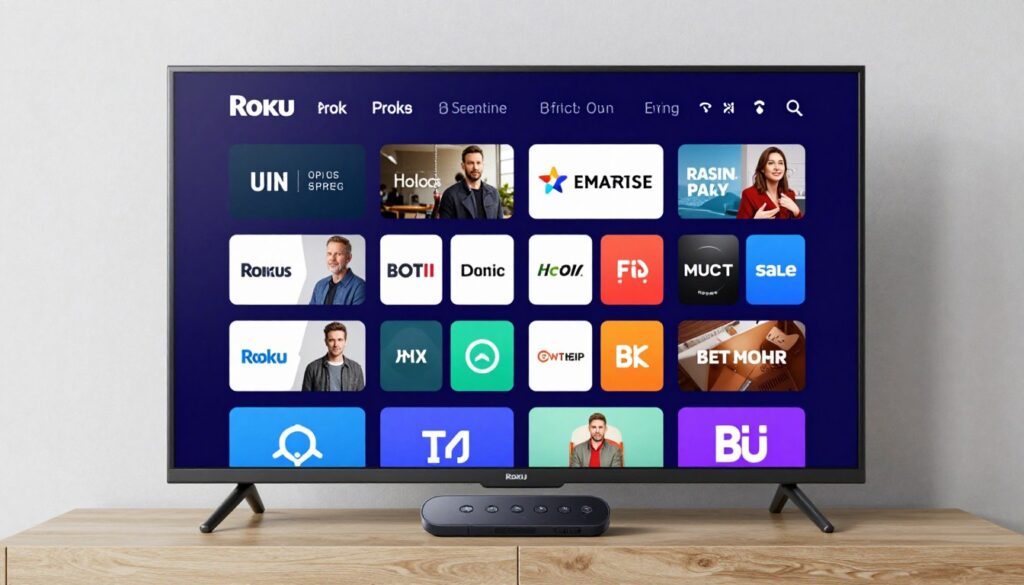 Generate an image of the Roku Streaming Stick 4K connected to a TV, with various streaming apps visible on the screen.