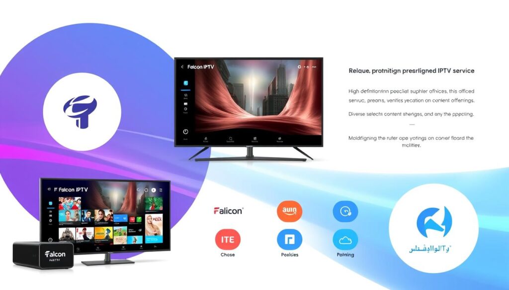 Generate an image representing Falcon IPTV's service, focusing on its key features and content offerings.