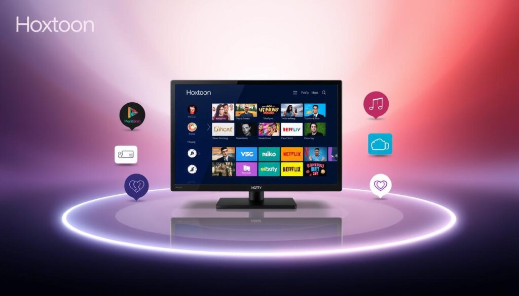 Generate an image representing Hoxtoon IPTV's service, highlighting its unique features and user interface.