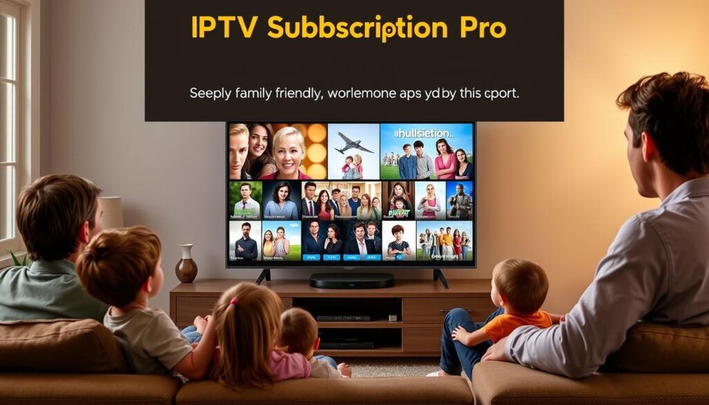 Generate an image representing IPTV Subscription Pro's service with a focus on family-friendly content.
