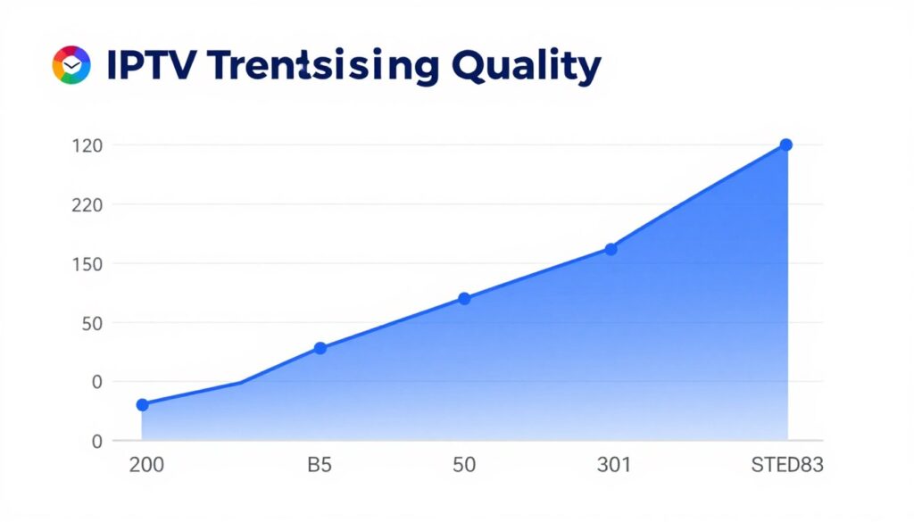 Generate an image representing IPTV Trends' stability with a steady streaming quality graph Generate an image representing IPTV Trends' stability with a steady streaming quality graph