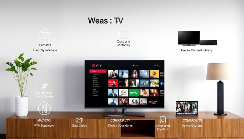 Generate an image representing Trendyscreen's IPTV service features