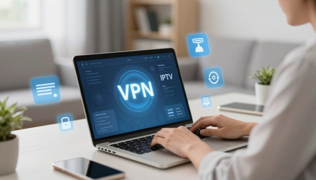 Generate an image representing VPN usage with IPTV services