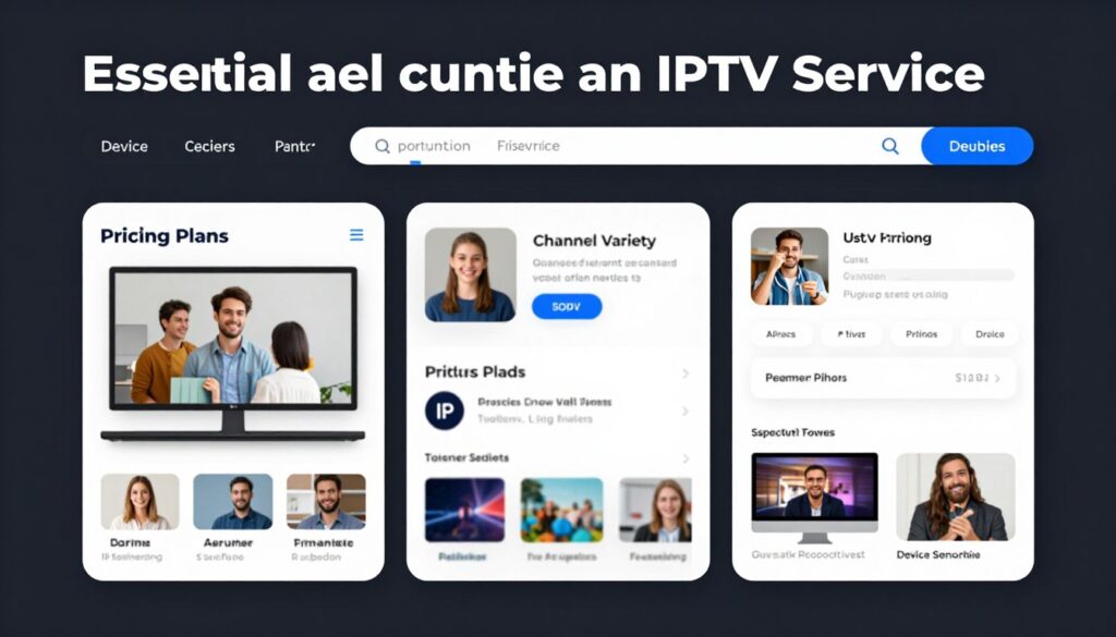 Generate an image representing the key factors to consider when choosing an IPTV service.