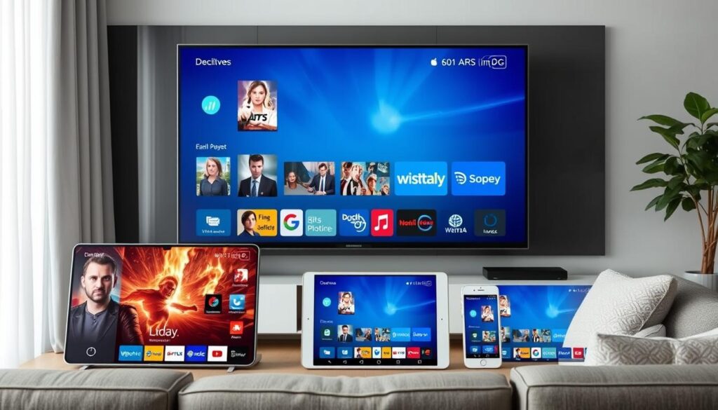 Generate an image representing various IPTV services