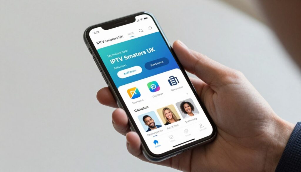Generate an image showing IPTV Smarters UK app on a mobile device.