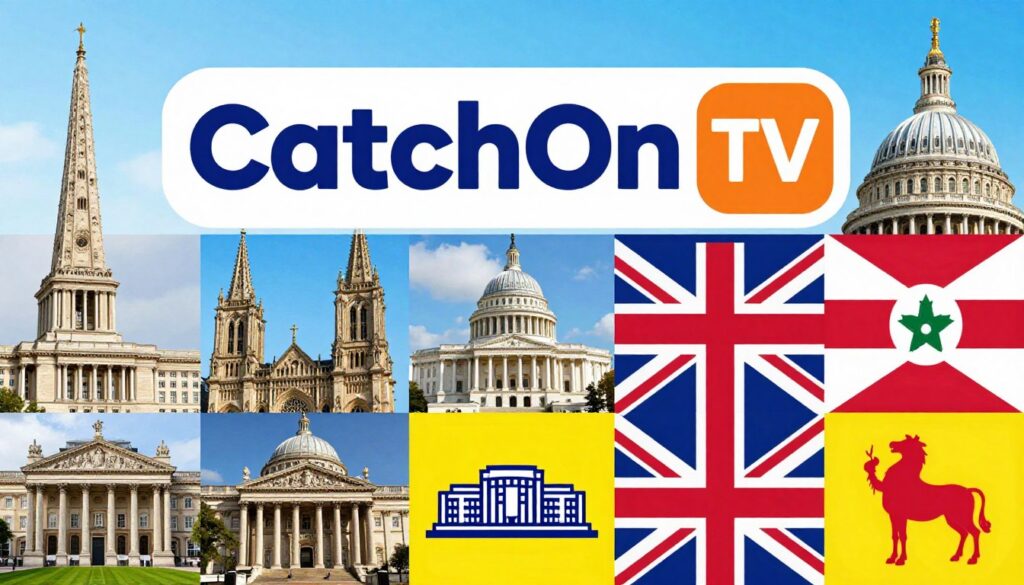 Generate an image symbolizing CatchOn TV's blend of European and UK content.