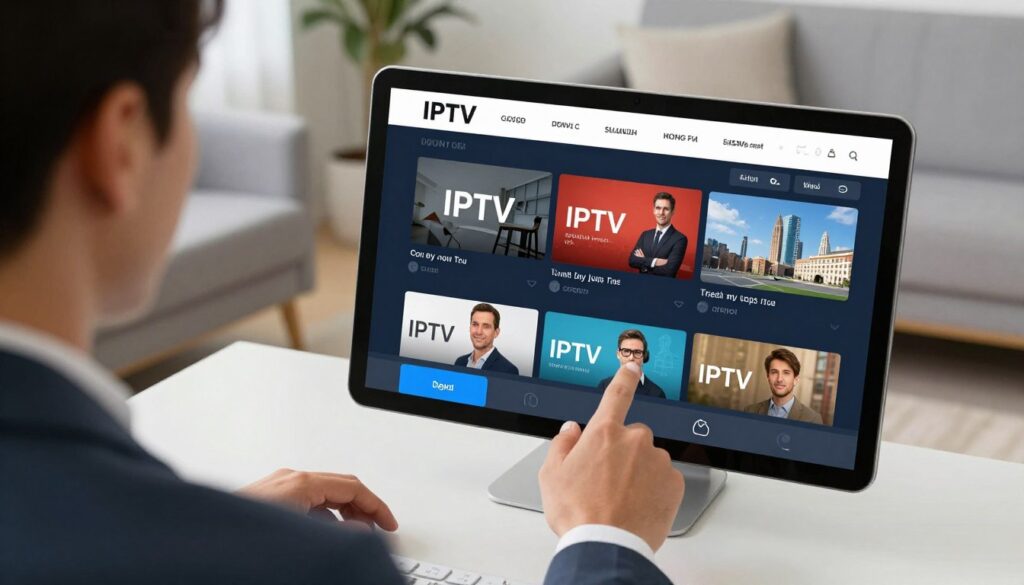 Image of a person accessing various IPTV channels on their device
