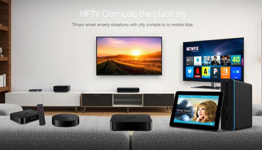 Image of various devices compatible with Hot IPTV