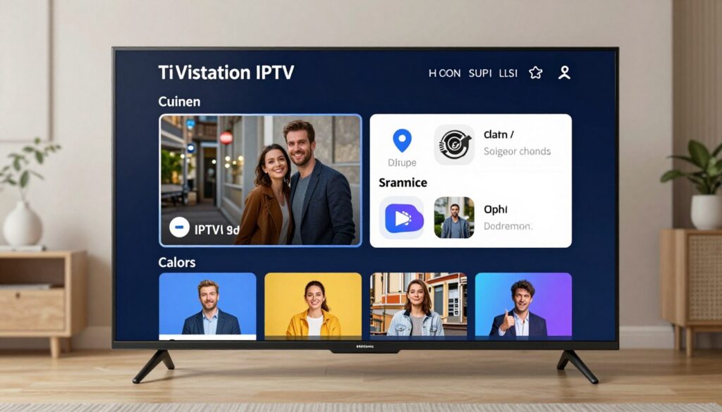 Generate an image depicting the TiVistation IPTV service interface on a Smart TV.