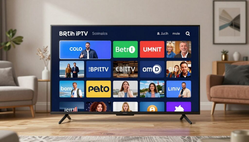 Generate an image of British IPTV's channel lineup on a Smart TV