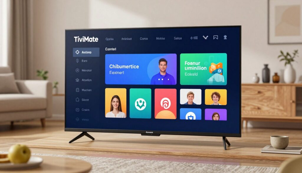 Generate an image of TiviMate Premium interface on an Android TV screen
