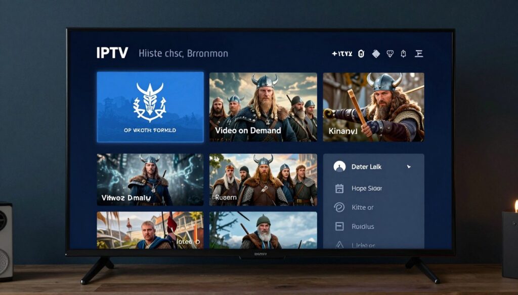 Generate an image of a Viking IPTV interface on a smart TV screen
