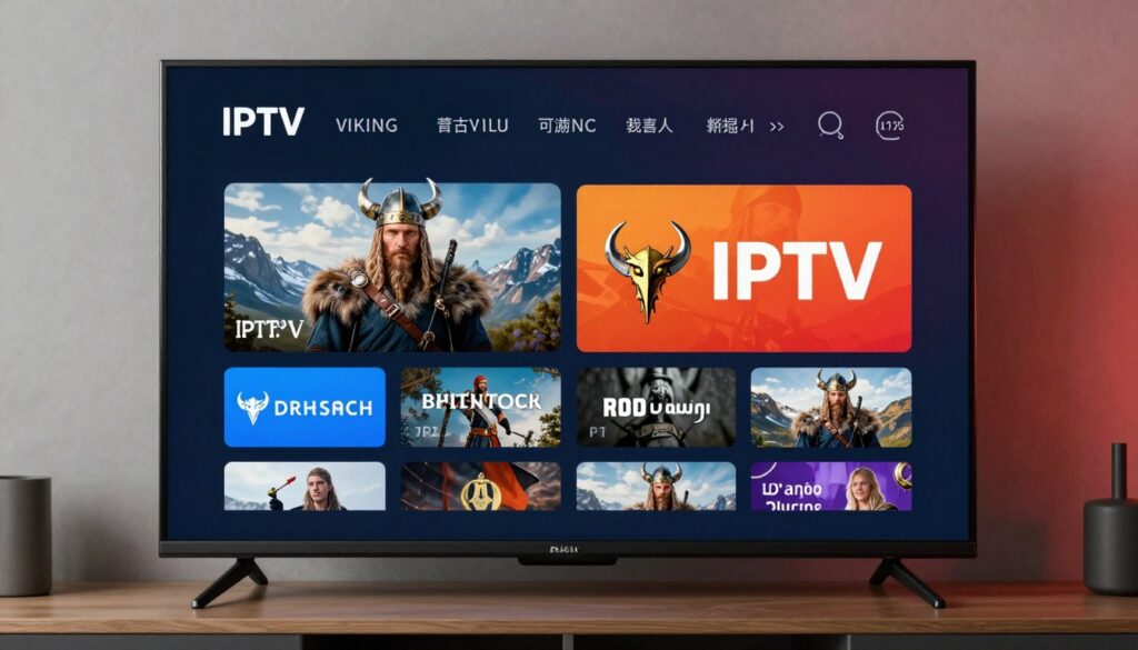 Generate an image of a Viking IPTV interface on a smart TV screen