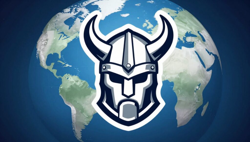 Generate an image of a Viking IPTV logo with a globe in the background, symbolizing global content.