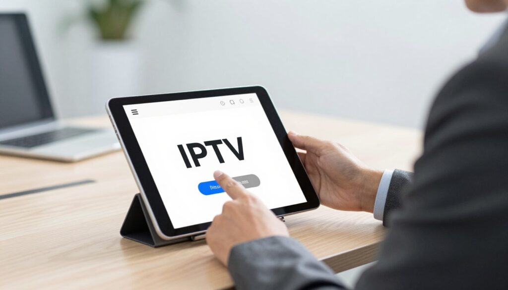 Generate an image of a person selecting an IPTV provider on their device.