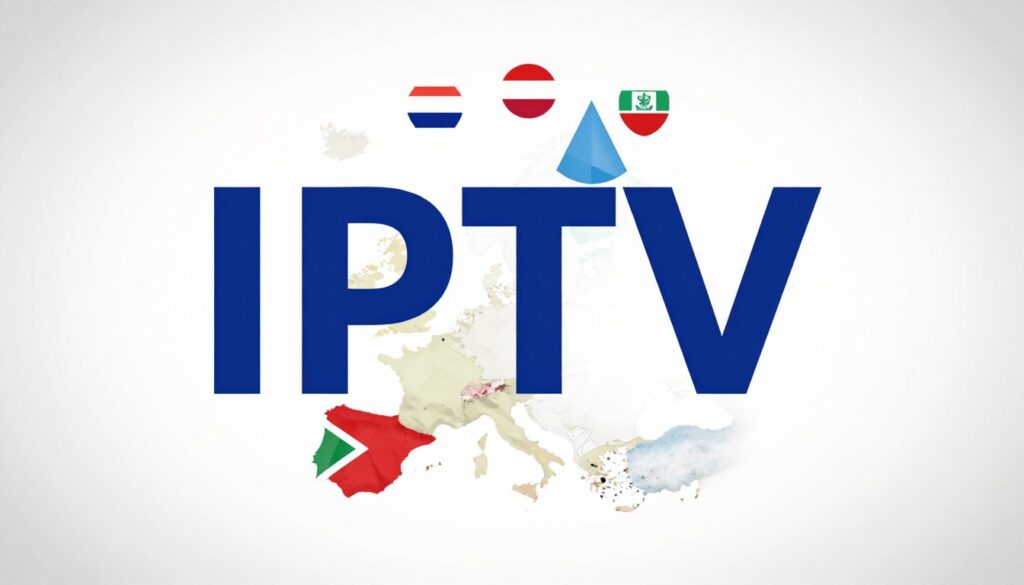 Generate an image of an IPTV logo with a European theme, incorporating flags or cultural elements.