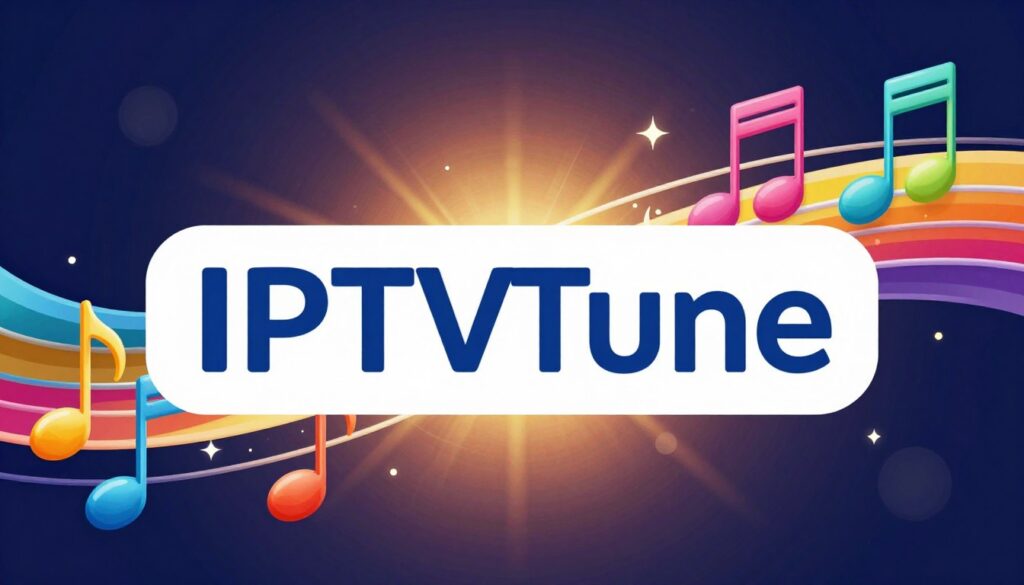 Generate an image of the IPTVtune logo with a musical theme.