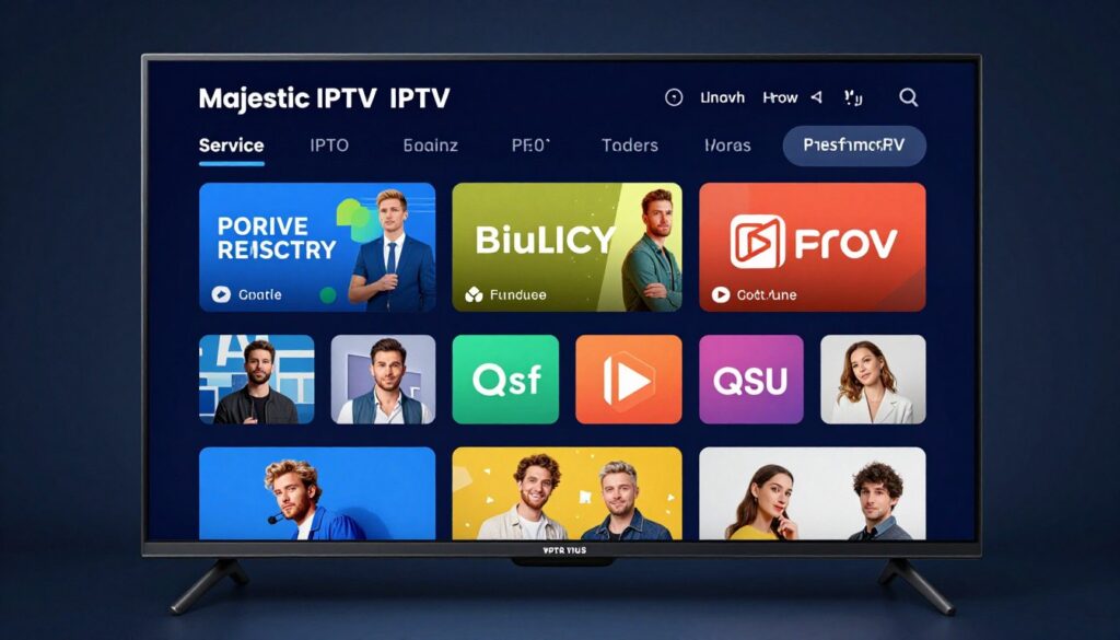 Generate an image of the Majestic IPTV service interface on a Smart TV.