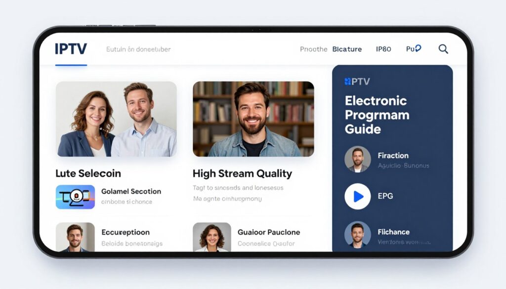 Generate an image representing IPTV features such as channel selection, stream quality, and EPG.