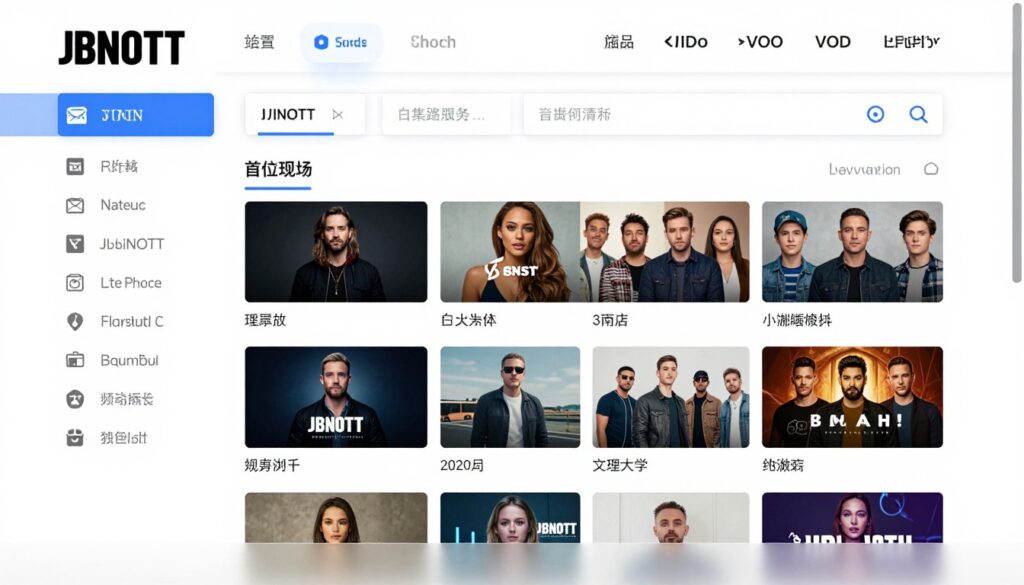 Image generation prompt for JBNOTT: A screenshot of JBNOTT's channel guide and VOD library.