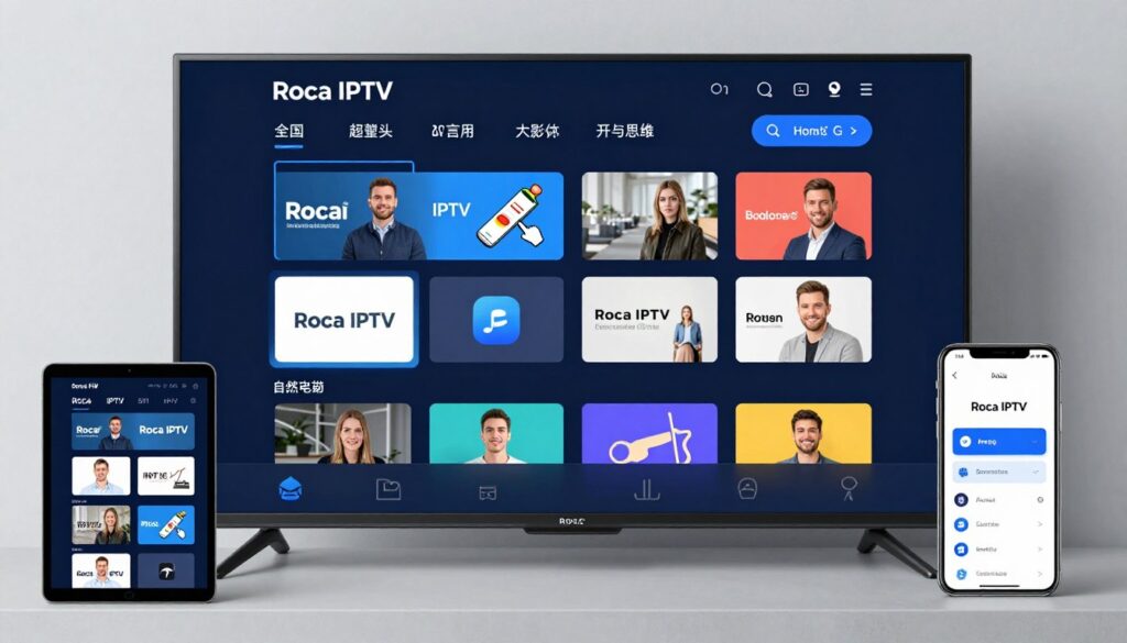 Image of Roca IPTV interface on various devices