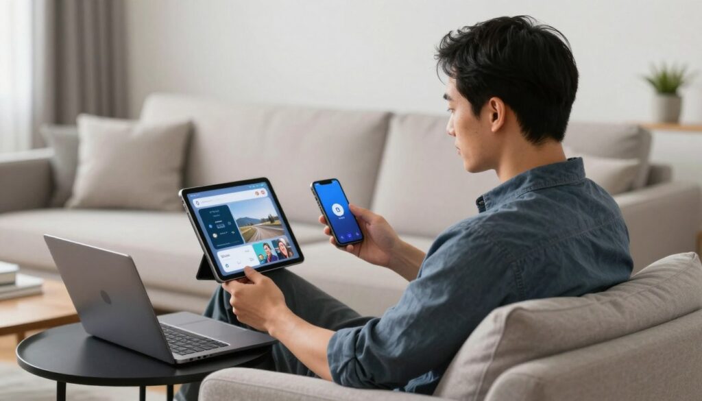 Image of a person enjoying IPTV streaming on multiple devices