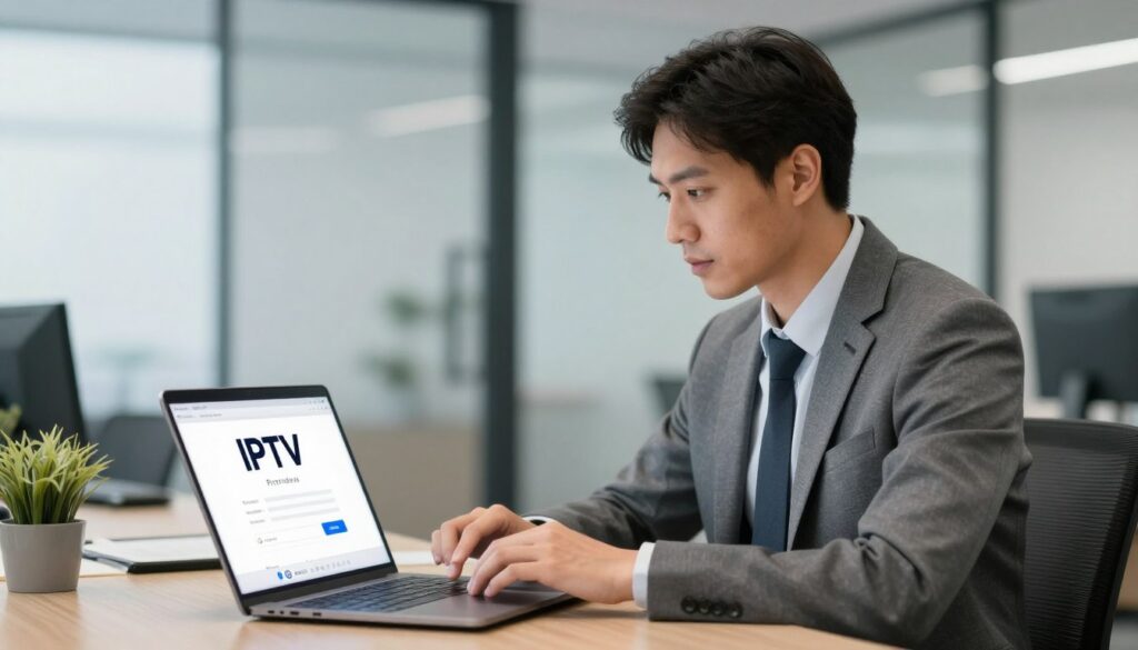 Image of a person researching IPTV providers on a laptop