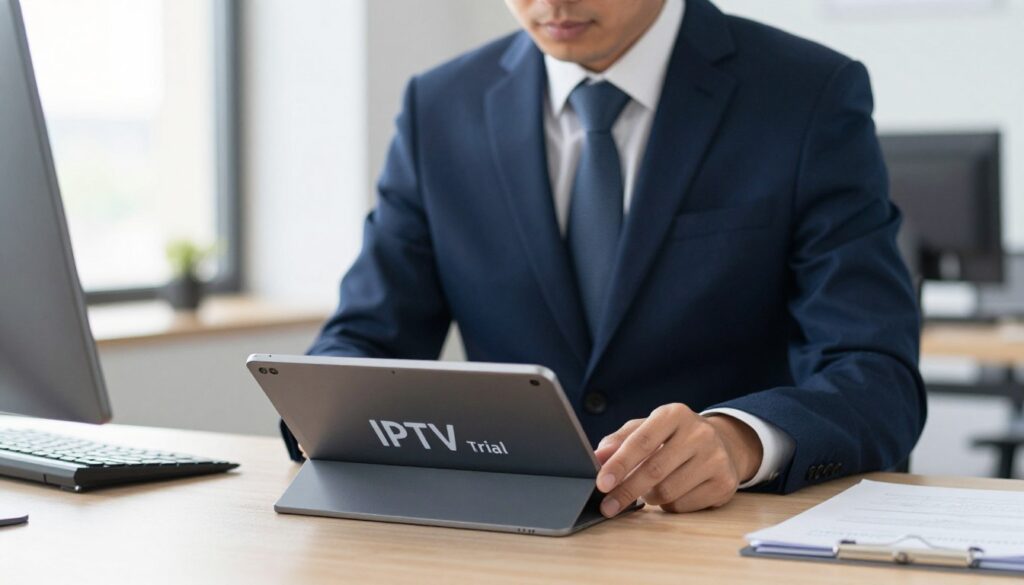 Image of a person signing up for IPTV trial on a device