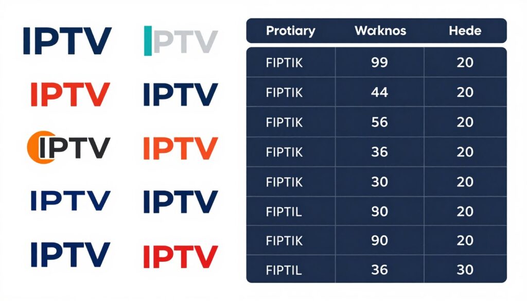 Image of various IPTV media providers with their logos and a comparison chart